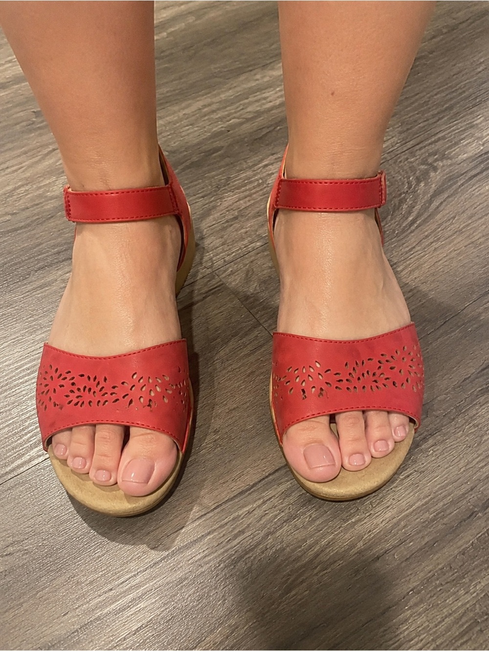 Earth Origins Red Perforated Ankle-Strap Sandals